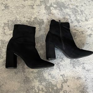 Lulus Black suede block heel bootie